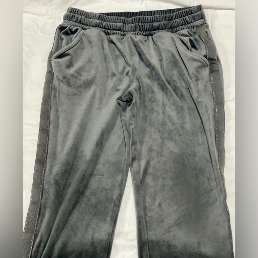 More Than Magic velvet gray pants with glitter stripe size L